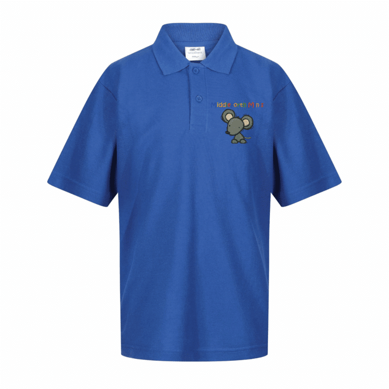 royal blue polo shirt with middleforth minis embroidered badge