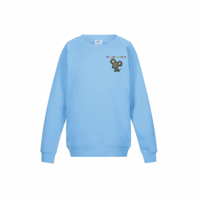 sky blue sweatshirt with embroidered middleforth minis badge
